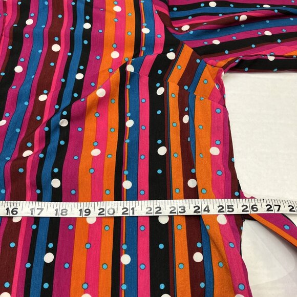 Abbott Elementary Dress Womens 1X Multi Color Striped Dots Button Down Midi - Picture 8 of 8